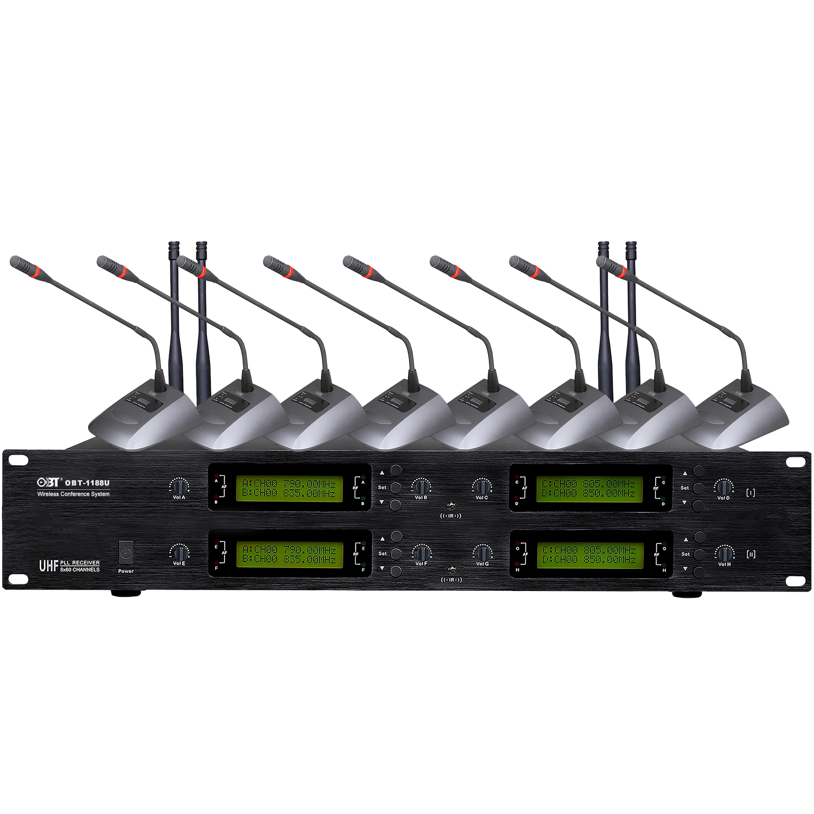 U段無線會議系統一拖八無線話筒套裝 OBT-1188U